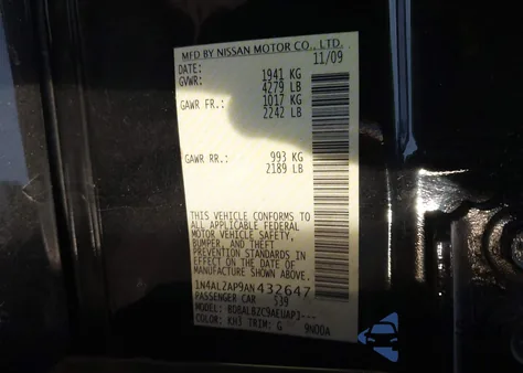 2010 Nissan Altima 2.5 S from USA, damaged, VIN 1N4AL2AP9AN432647